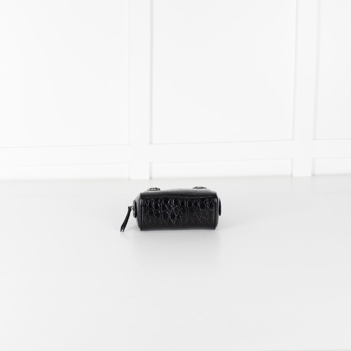By Far Black Dora Circular Croco Embossed Leather Bag