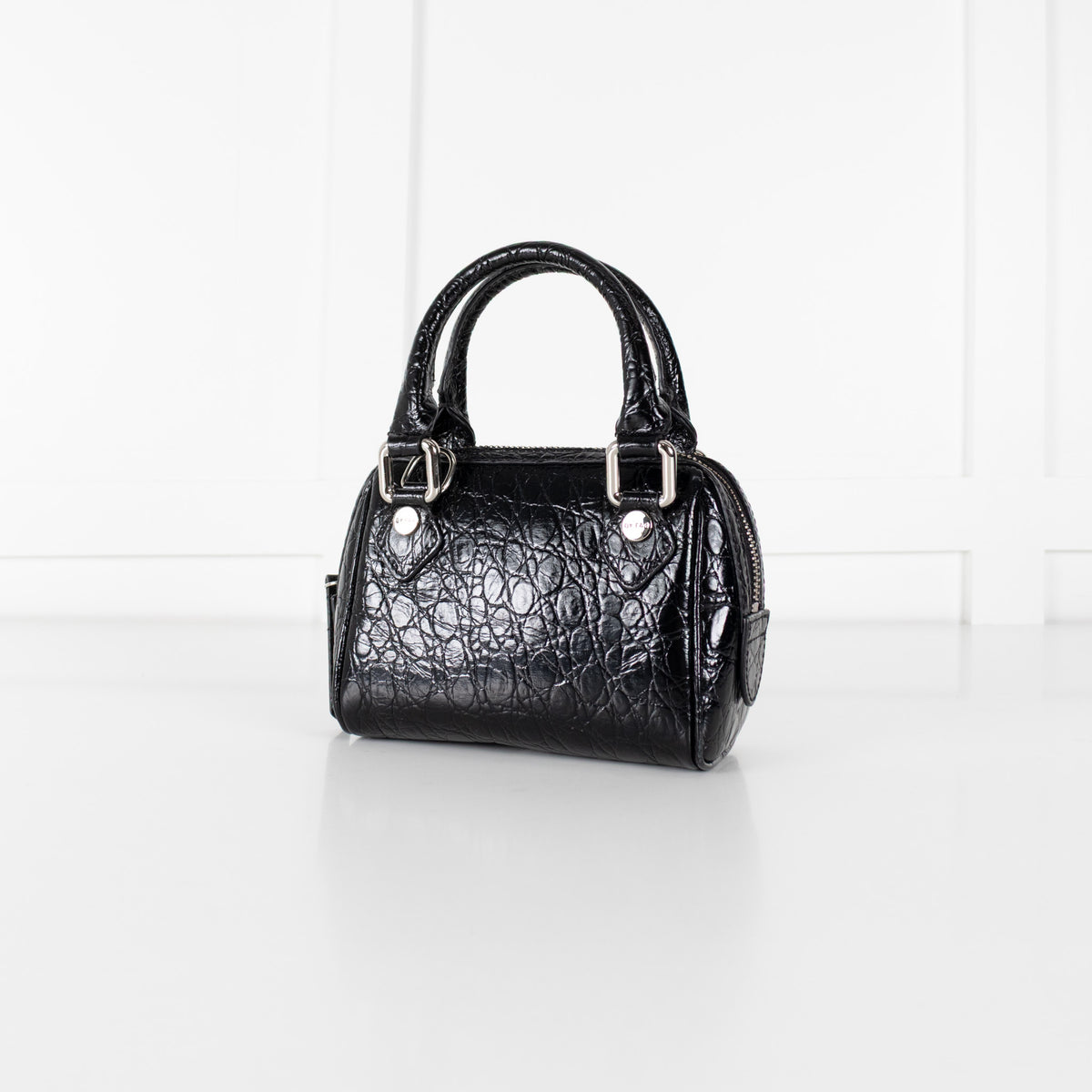 By Far Black Dora Circular Croco Embossed Leather Bag