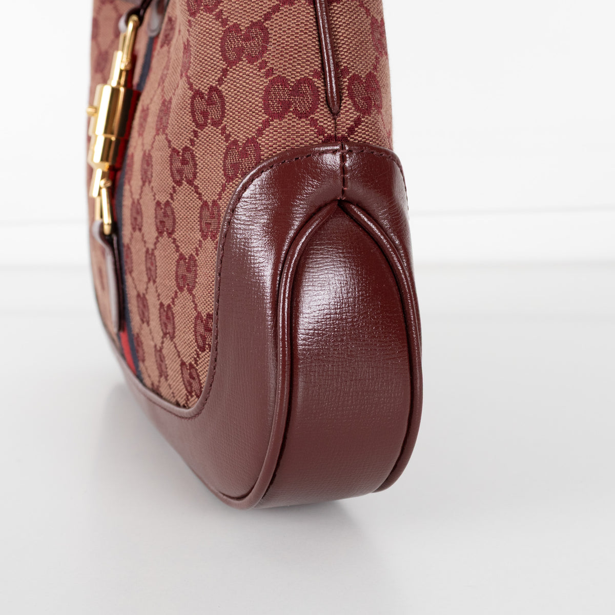 Gucci Burgundy Leather GG Canvas Jackie Shoulder Bag