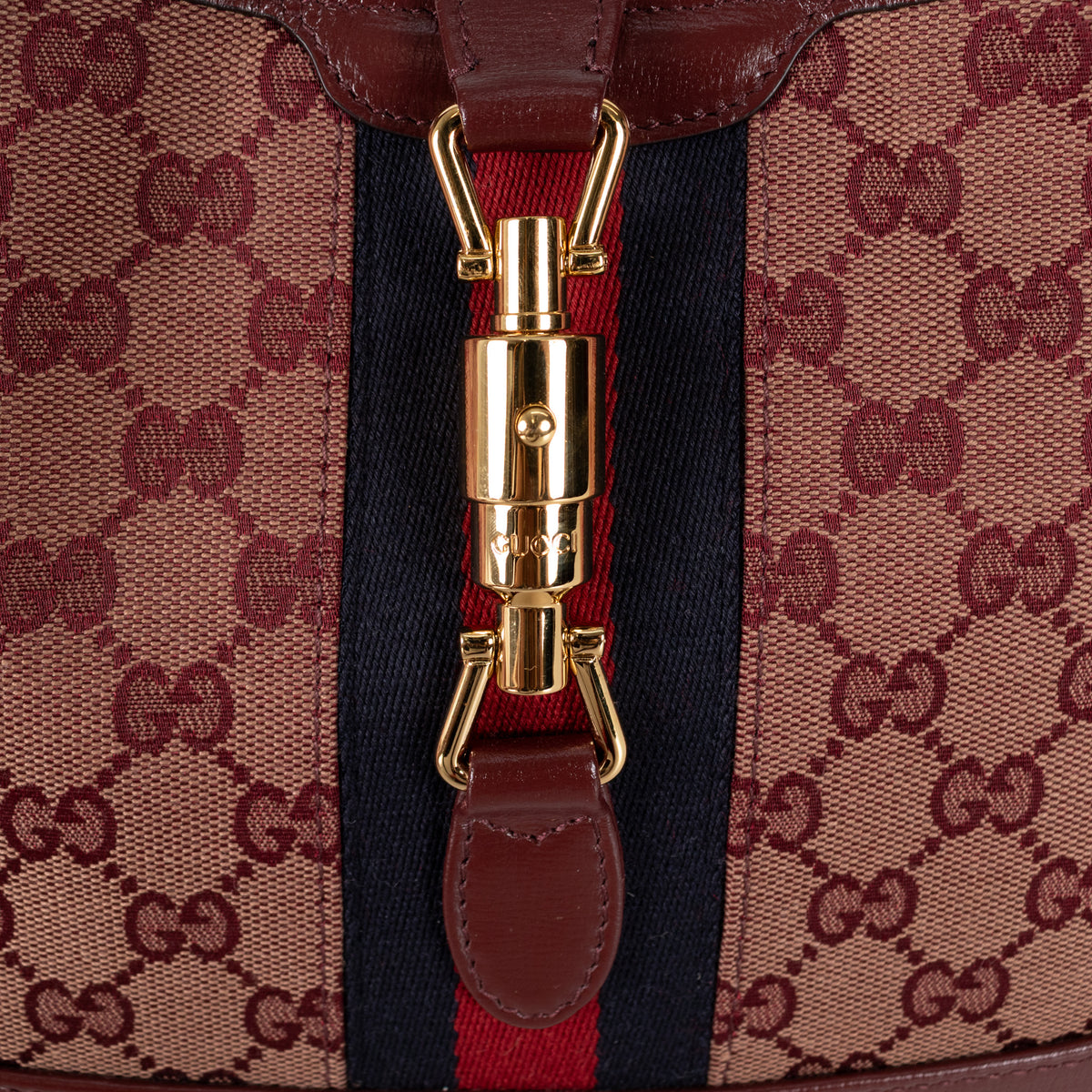 Gucci Burgundy Leather GG Canvas Jackie Shoulder Bag