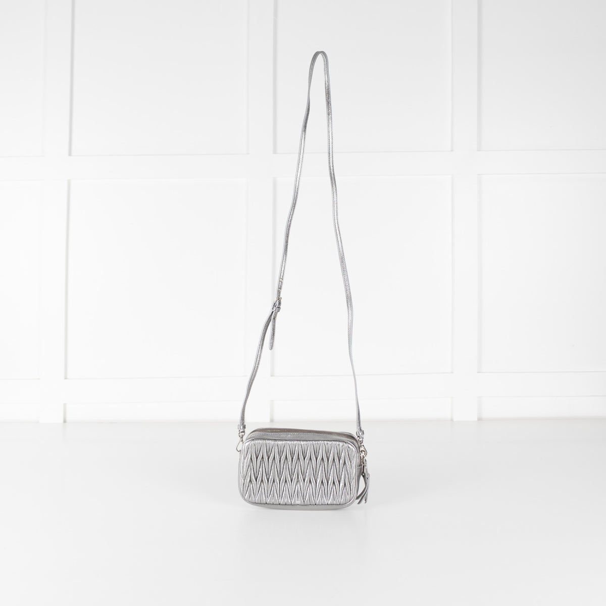 Miu Miu Silver Matelasse Leather Camera Crossbody Bag