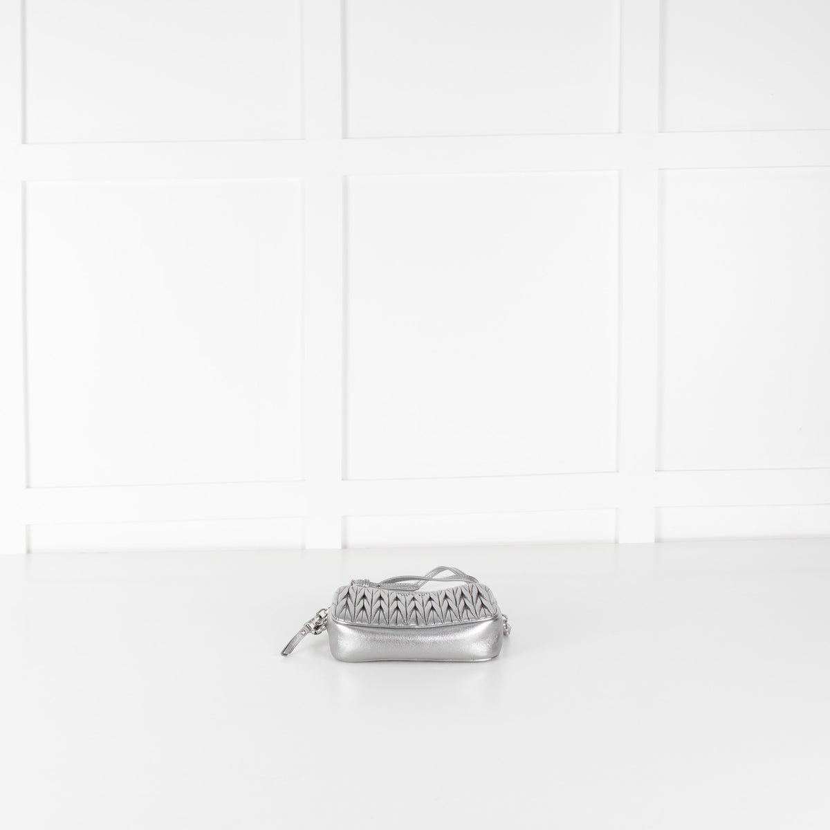 Miu Miu Silver Matelasse Leather Camera Crossbody Bag