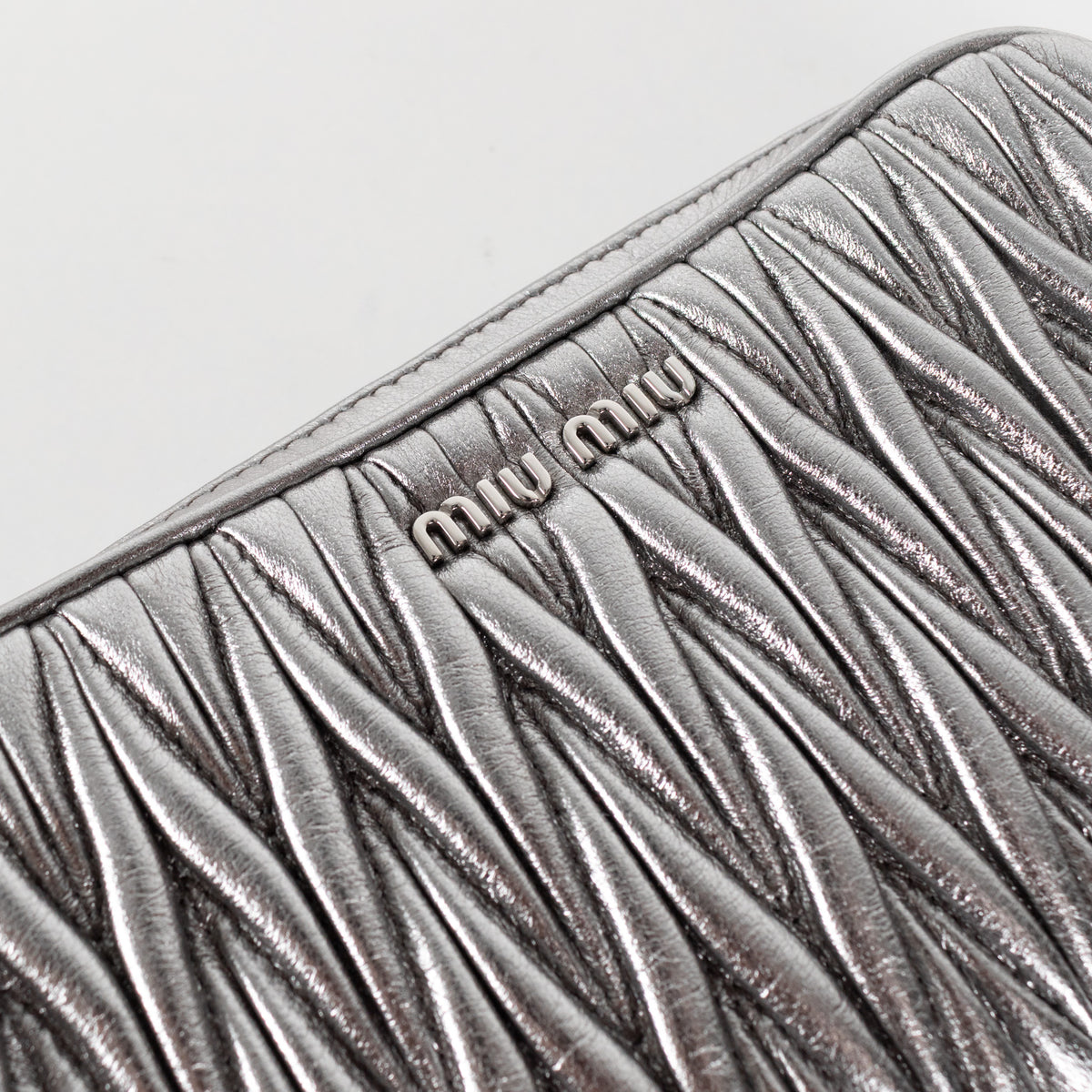 Miu Miu Silver Matelasse Leather Camera Crossbody Bag