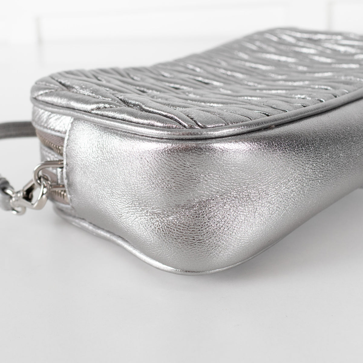 Miu Miu Silver Matelasse Leather Camera Crossbody Bag