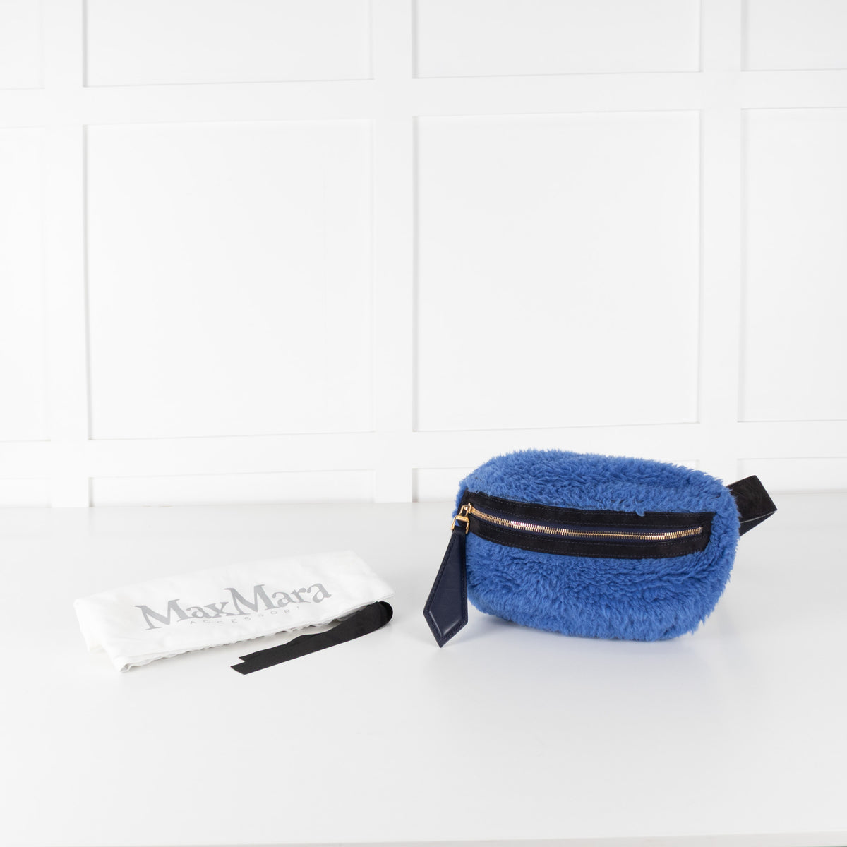 Max Mara Blue Faux Fur Leather Strap Bum Bag