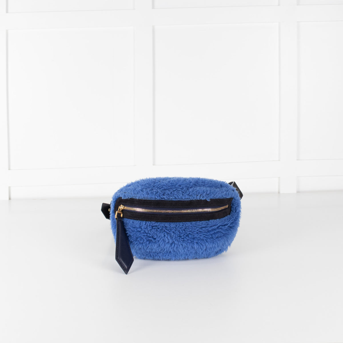 Max Mara Blue Faux Fur Leather Strap Bum Bag