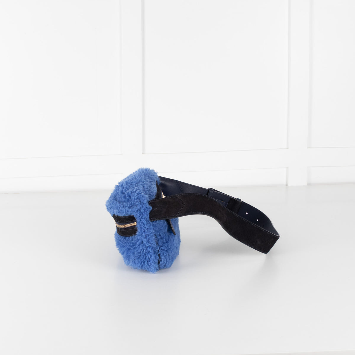 Max Mara Blue Faux Fur Leather Strap Bum Bag