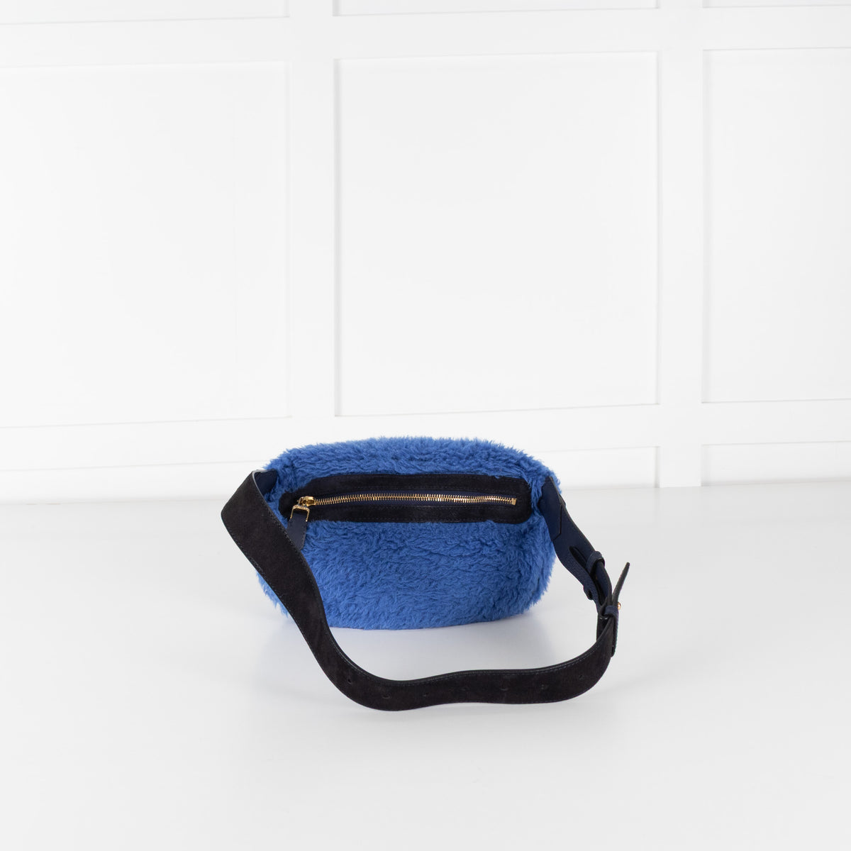 Max Mara Blue Faux Fur Leather Strap Bum Bag