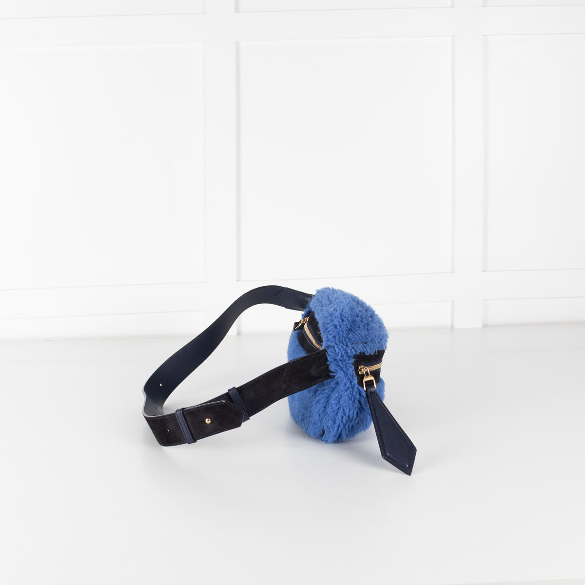 Max Mara Blue Faux Fur Leather Strap Bum Bag