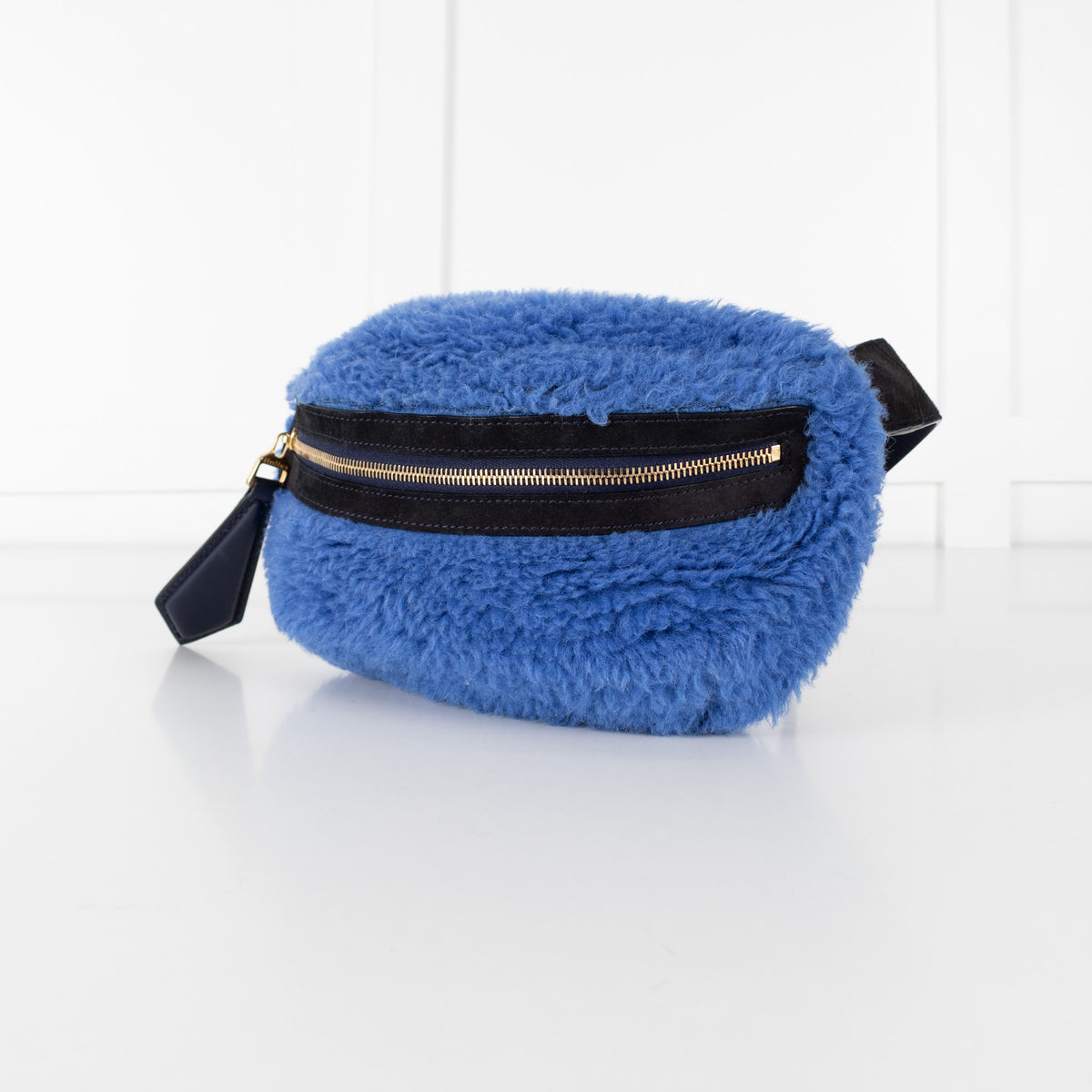 Max Mara Blue Faux Fur Leather Strap Bum Bag