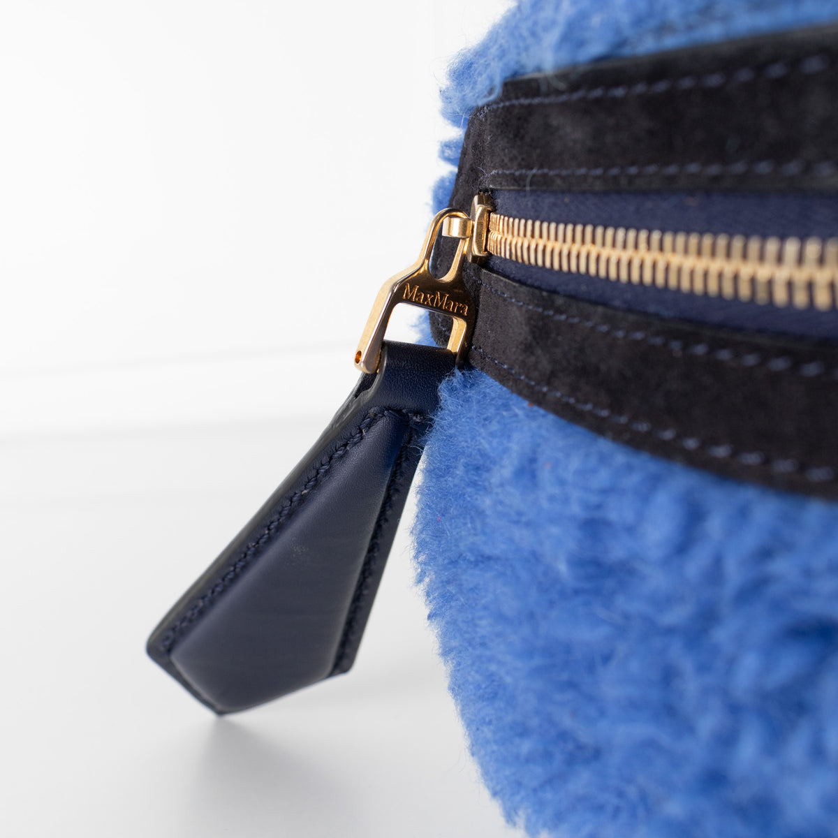 Max Mara Blue Faux Fur Leather Strap Bum Bag