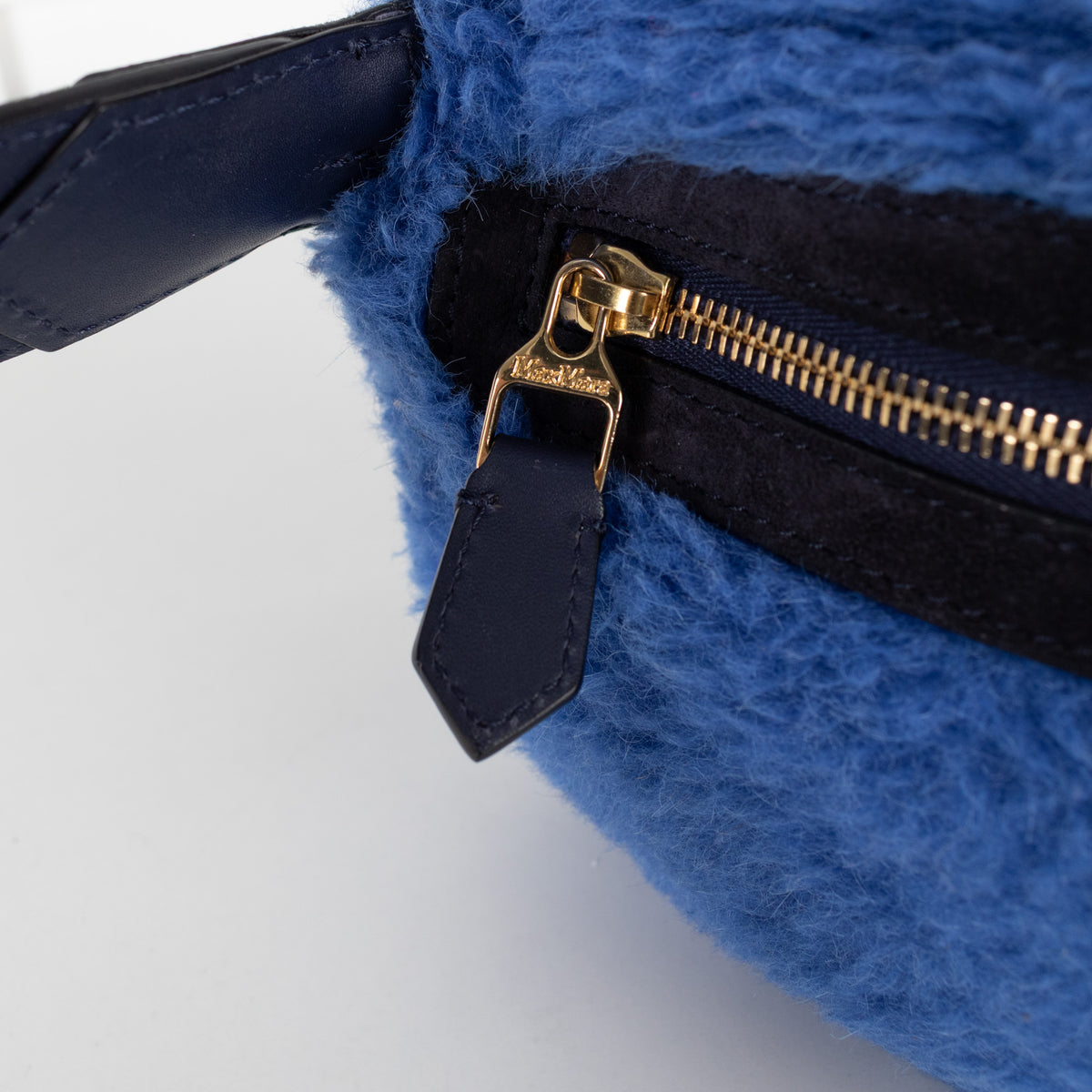 Max Mara Blue Faux Fur Leather Strap Bum Bag