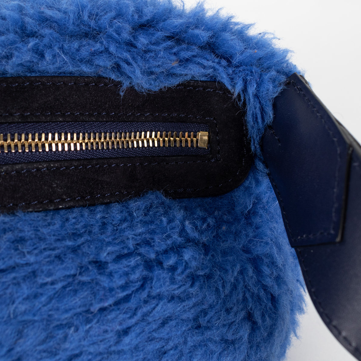 Max Mara Blue Faux Fur Leather Strap Bum Bag