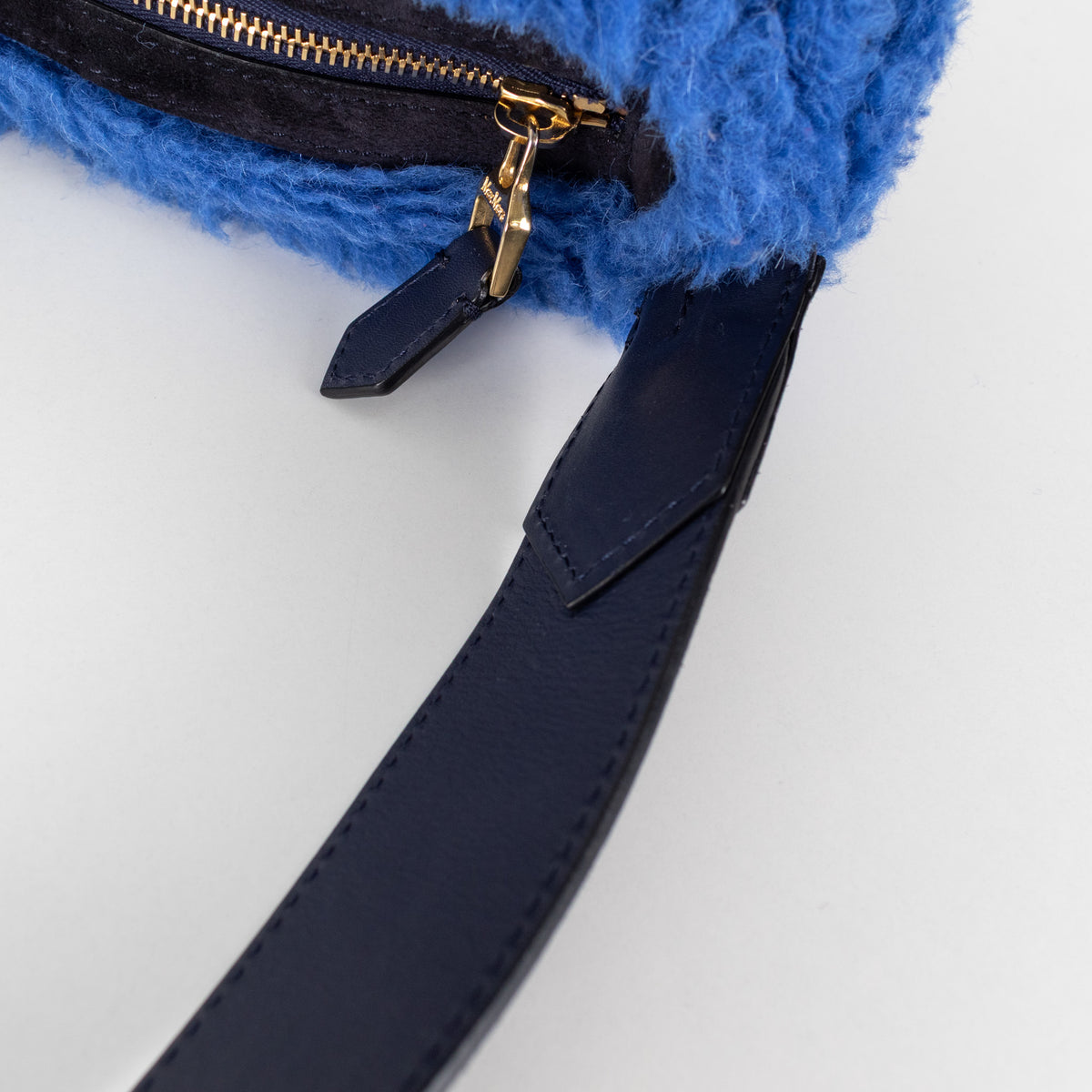 Max Mara Blue Faux Fur Leather Strap Bum Bag