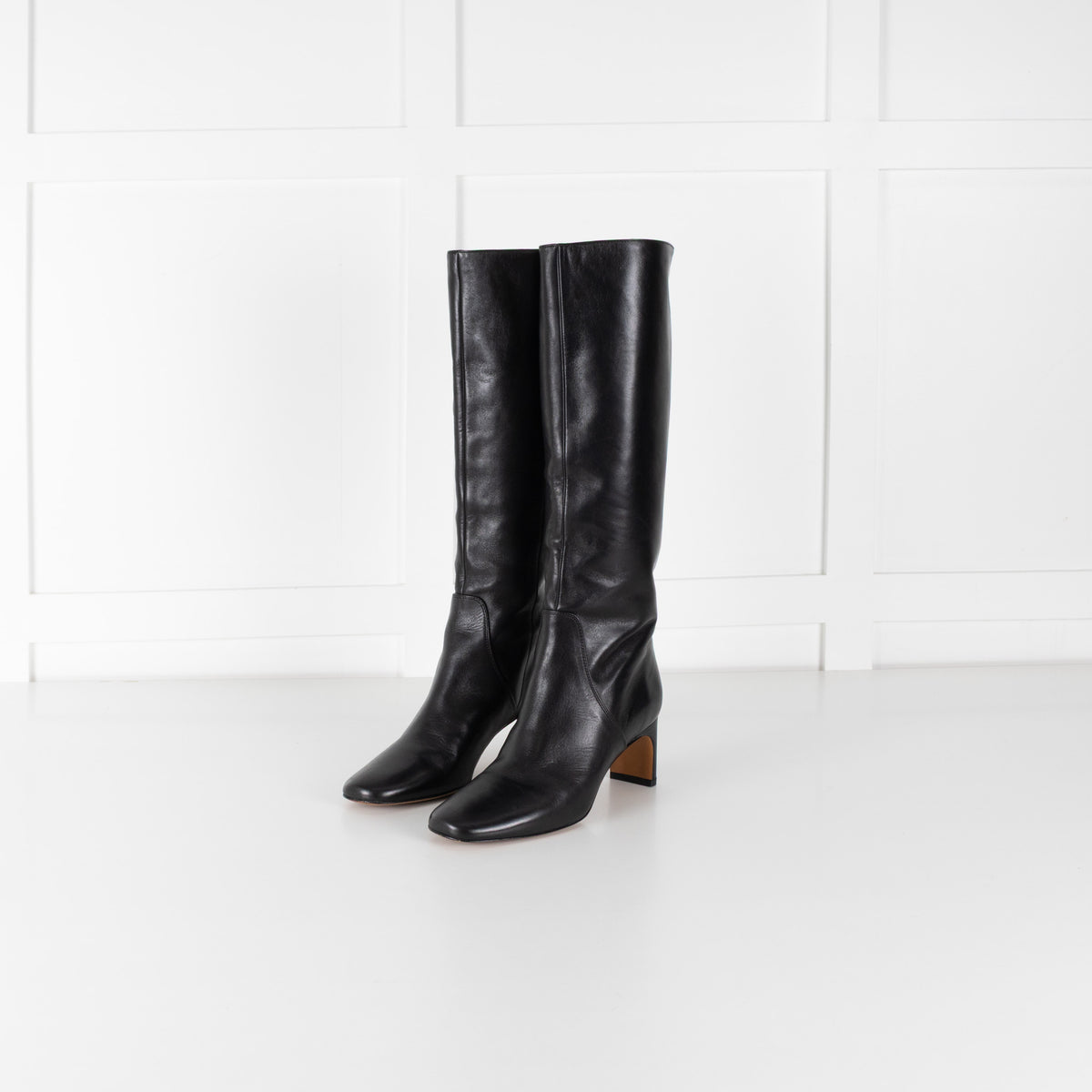 Maje Black Square Toe Leather Boots