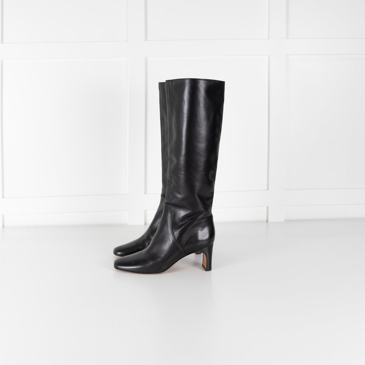 Maje Black Square Toe Leather Boots