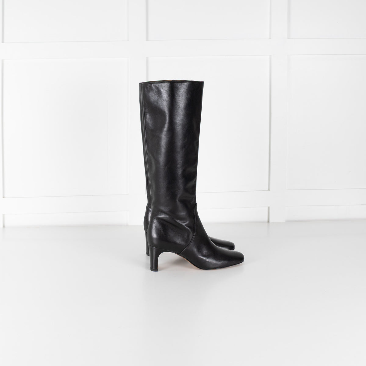 Maje Black Square Toe Leather Boots
