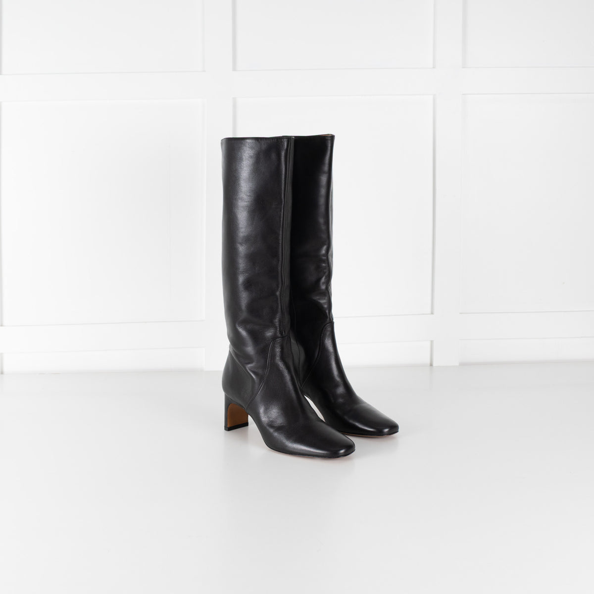 Maje Black Square Toe Leather Boots