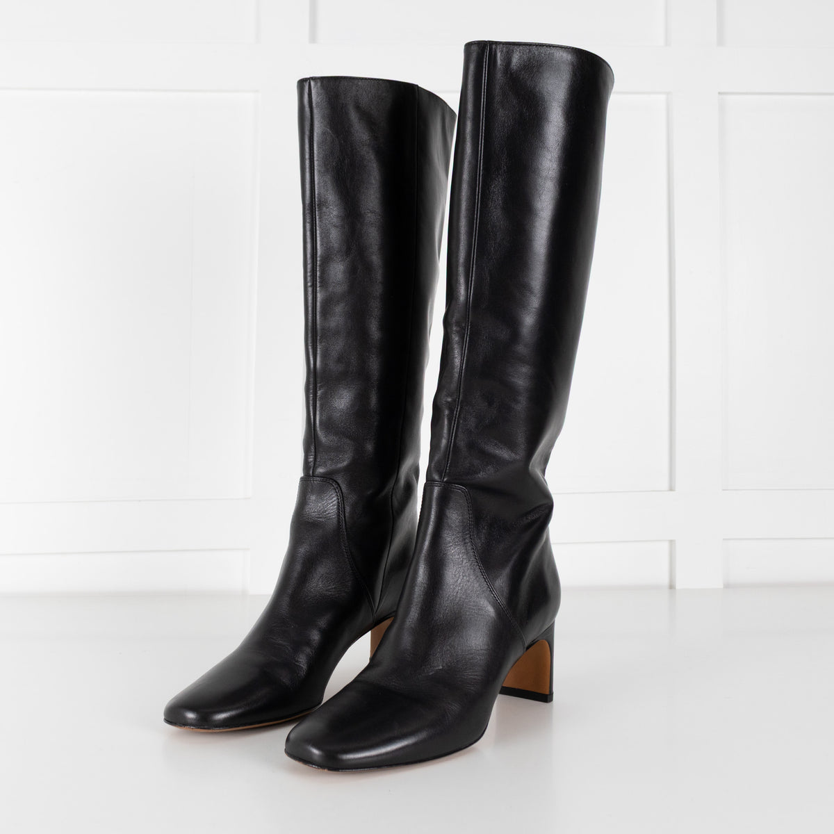 Maje Black Square Toe Leather Boots