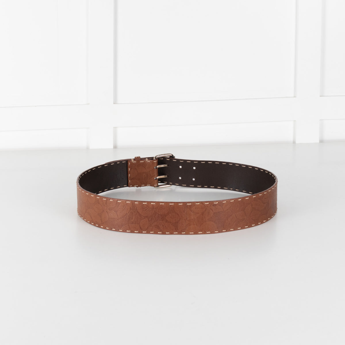 Celine Brown Leather Vintage Floral Pattern Belt