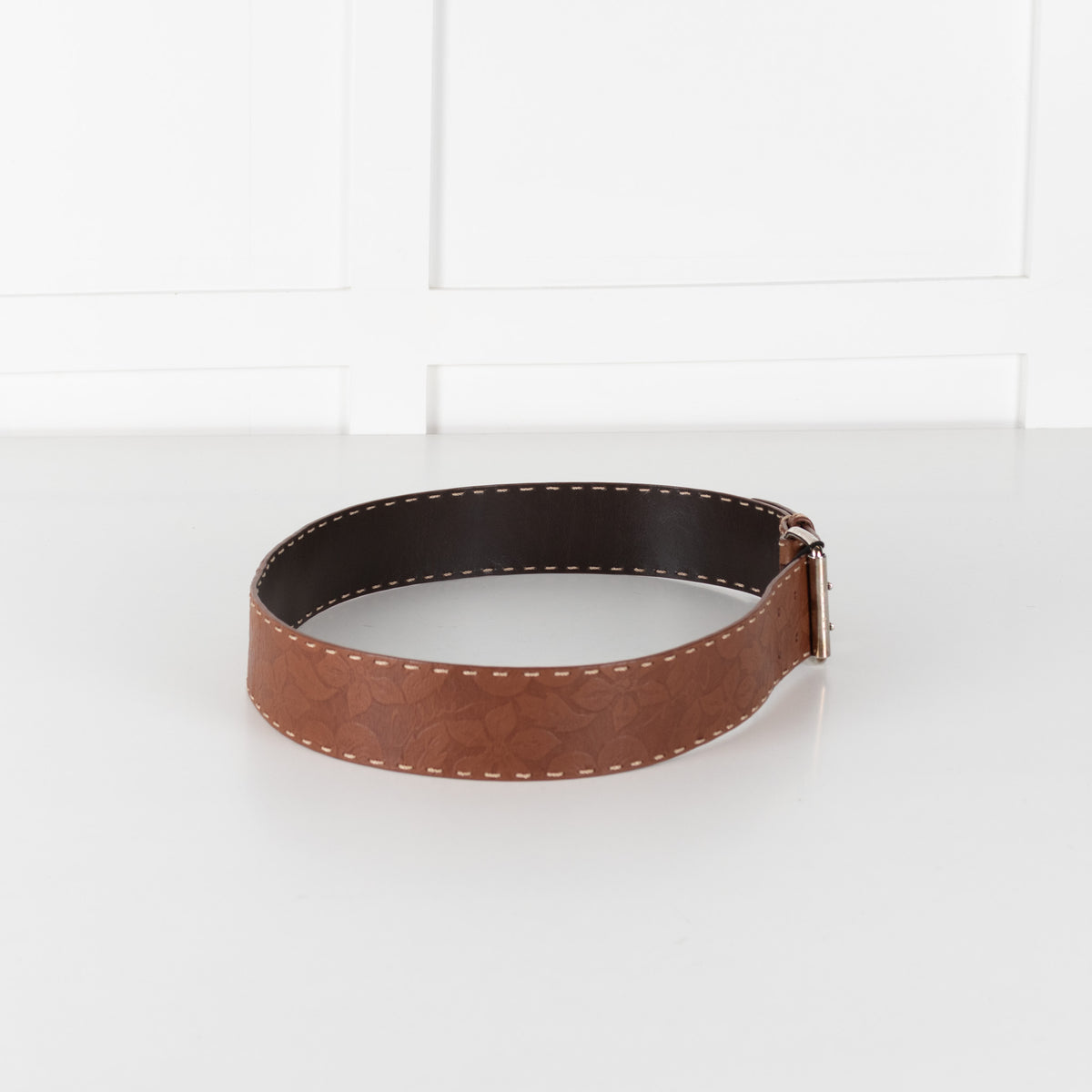 Celine Brown Leather Vintage Floral Pattern Belt