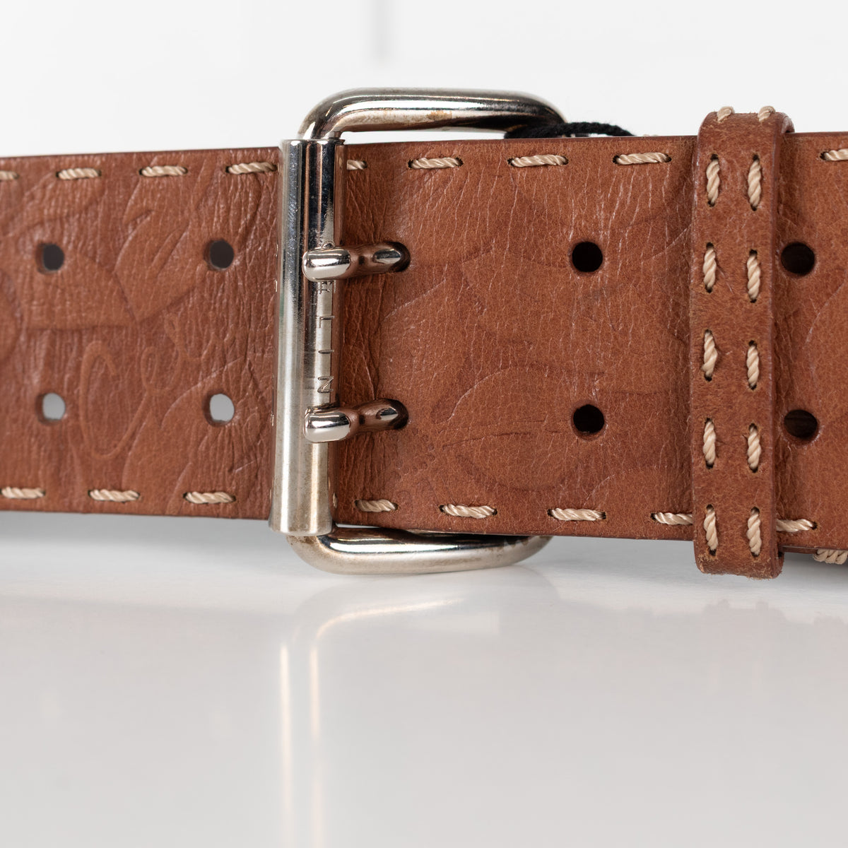 Celine Brown Leather Vintage Floral Pattern Belt