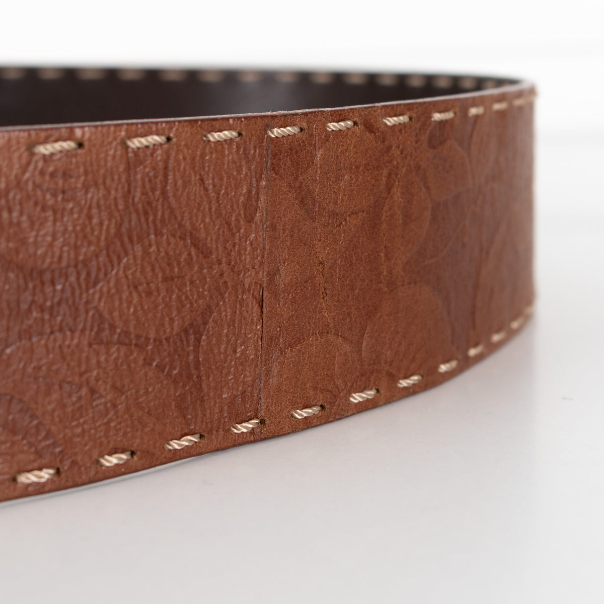 Celine Brown Leather Vintage Floral Pattern Belt