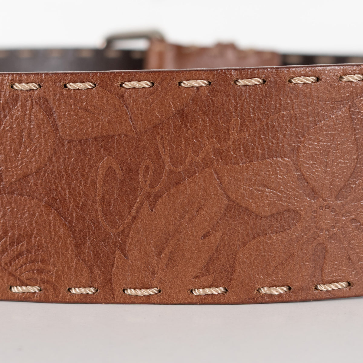 Celine Brown Leather Vintage Floral Pattern Belt