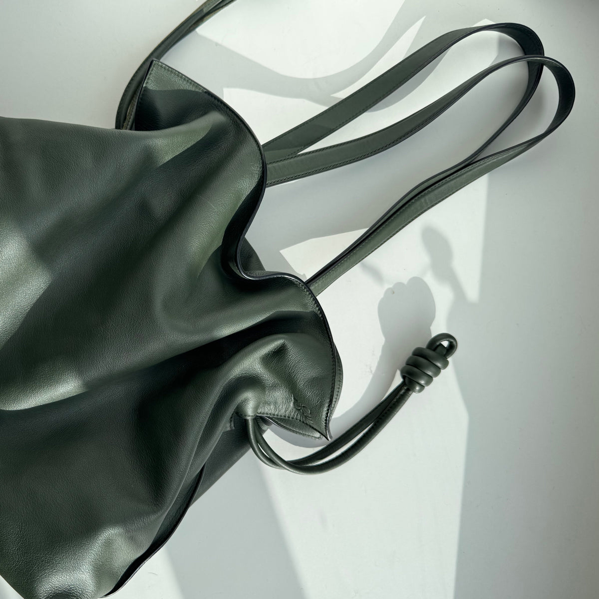 Loewe Green Flamenco Knot Large Leather Clutch Bag