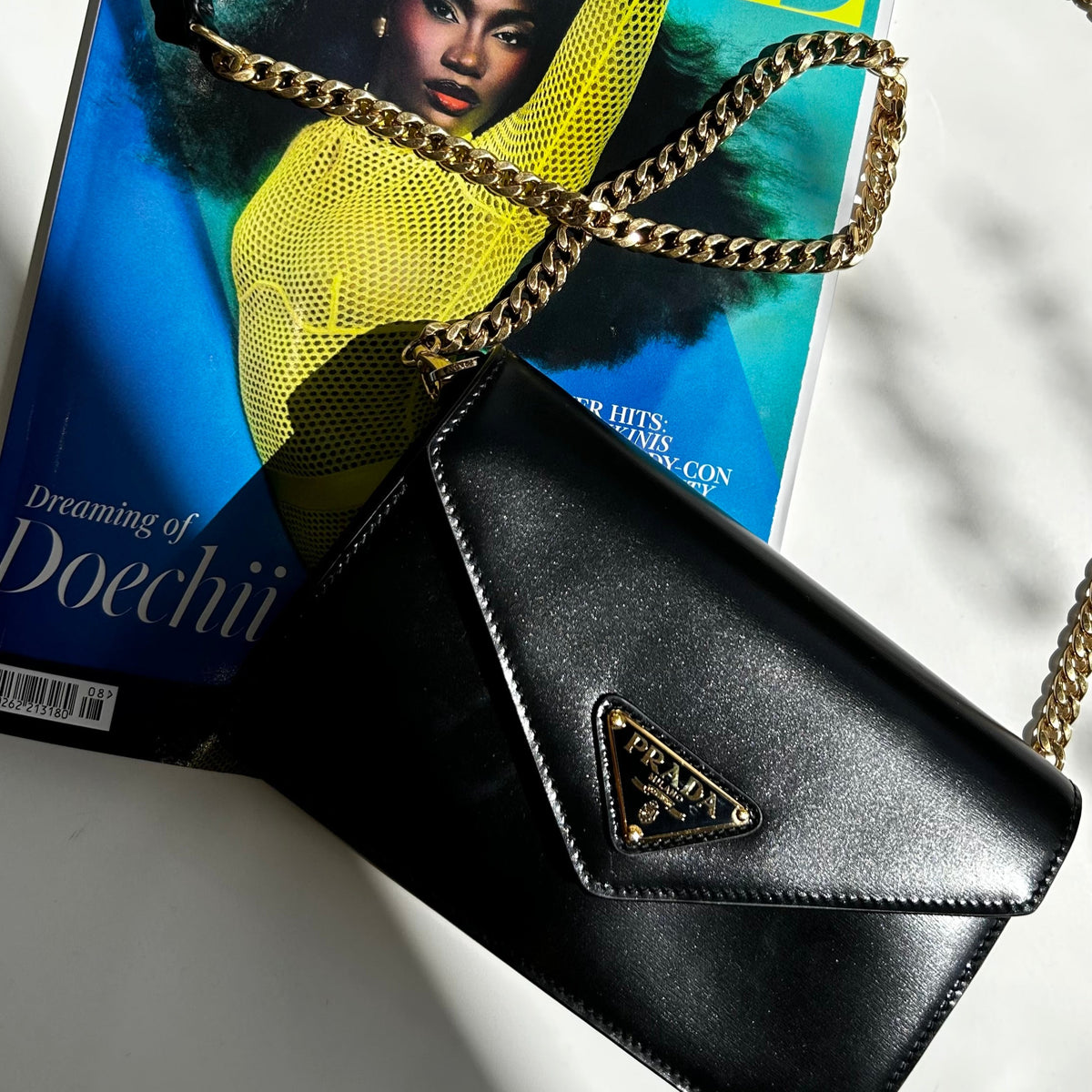 Prada Black Vitello Move Mini Chain Crossbody