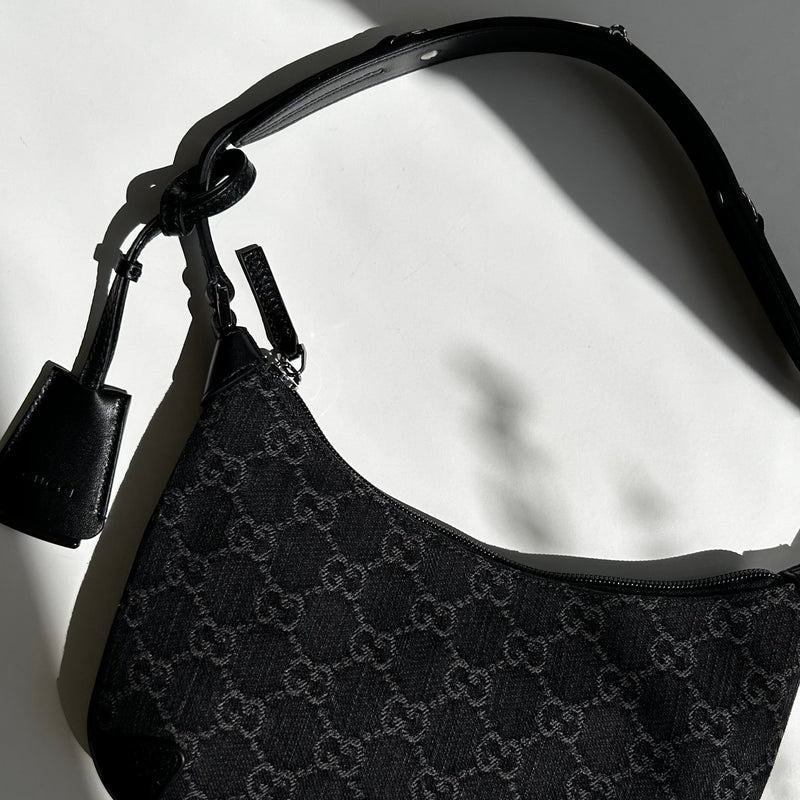 Gucci Black Monogram Horsebit Slim Small Shoulder Bag