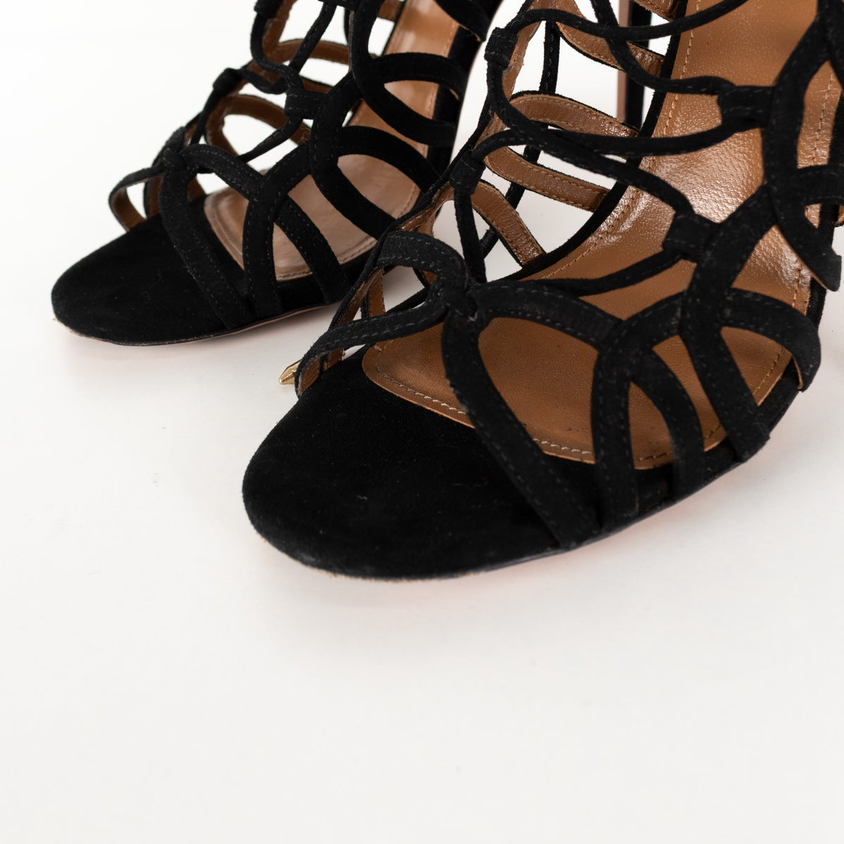 Aquazzura Black Suede Lace Up Heeled Sandals