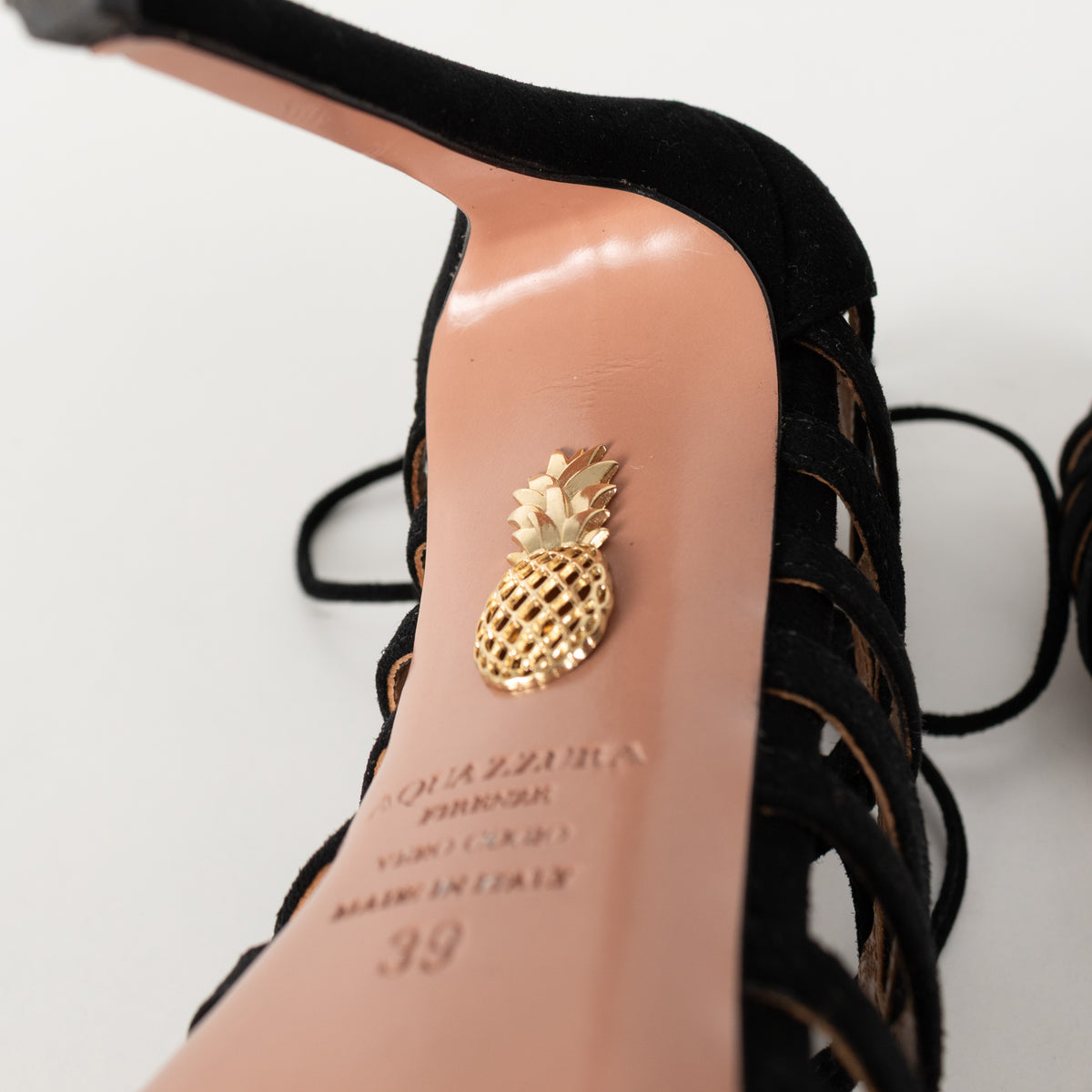 Aquazzura Black Suede Lace Up Heeled Sandals