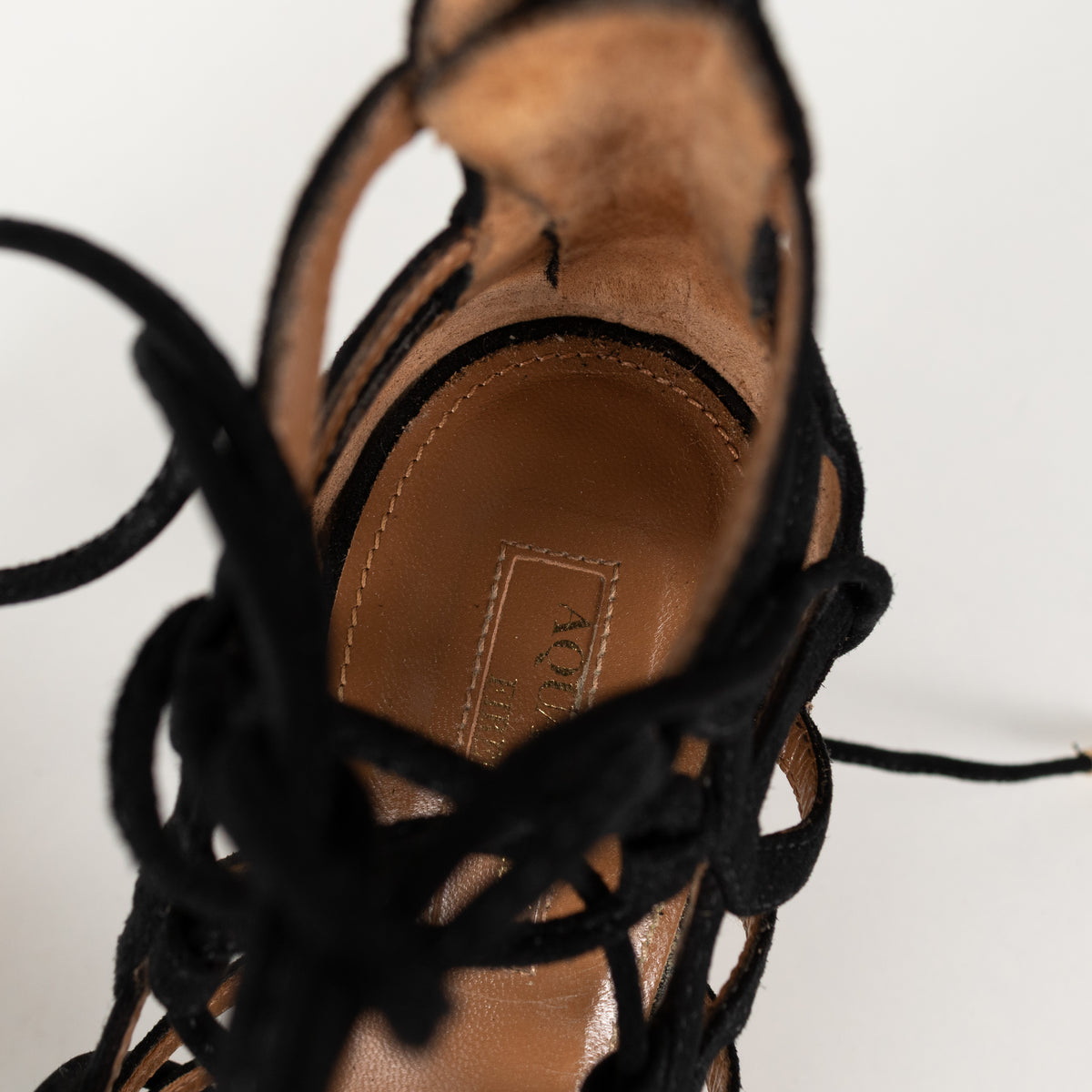Aquazzura Black Suede Lace Up Heeled Sandals