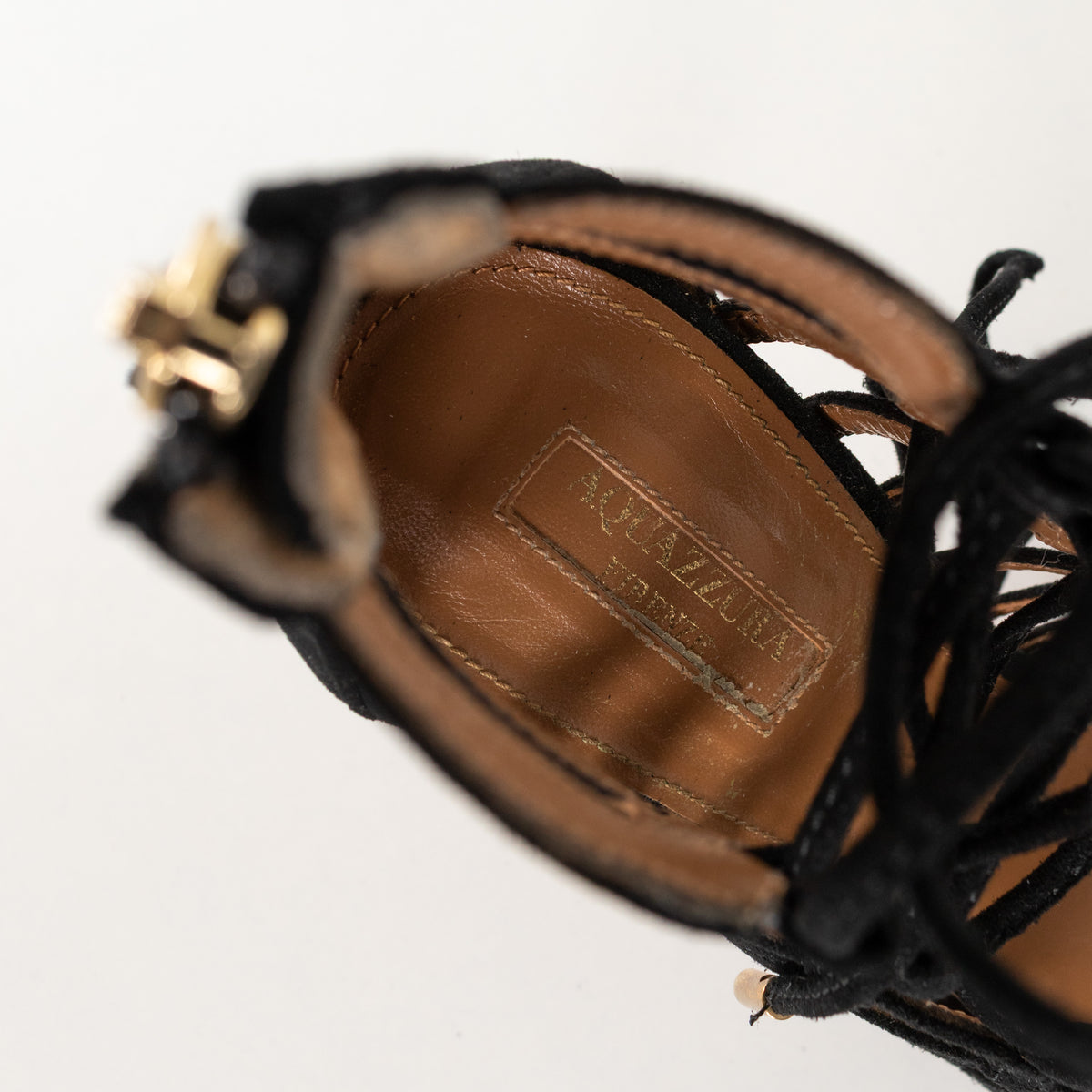 Aquazzura Black Suede Lace Up Heeled Sandals
