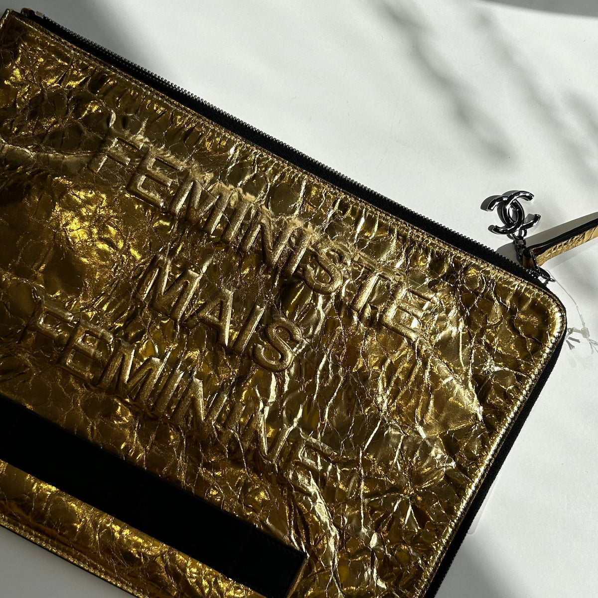 Chanel Gold Crinkle Large 'Femenine Mais Femeniste' Clutch