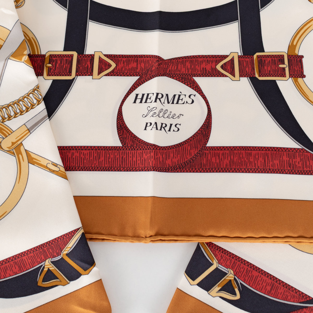 Hermes Cream Eperon d'Or Silk Scarf