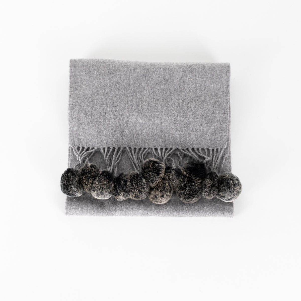 N.Peal Grey Cashmere Scarf With Fur Pom-Poms