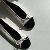 Chanel White Leather Black Fabric Toe Flat Ballet Pumps