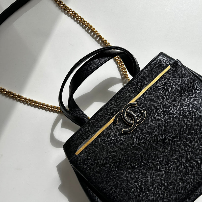 Chanel Black Caviar Leather Framed Business Affinity Tote Bag