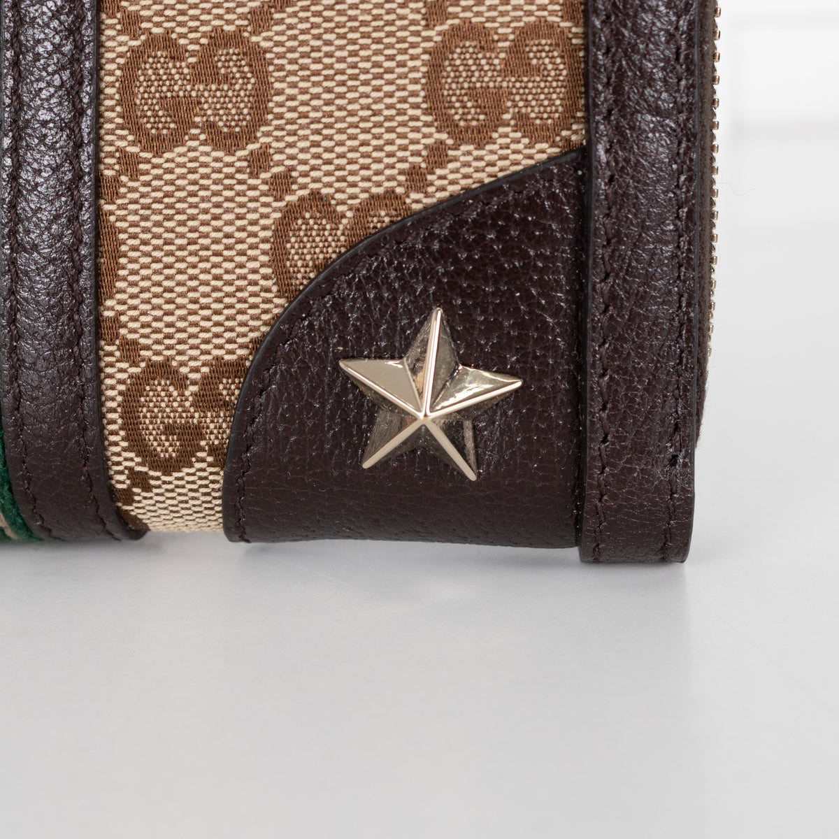 Gucci Brown Leather GG Canvas Bee Continental Wallet