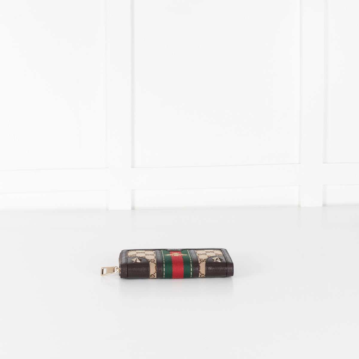 Gucci Brown Leather GG Canvas Bee Continental Wallet
