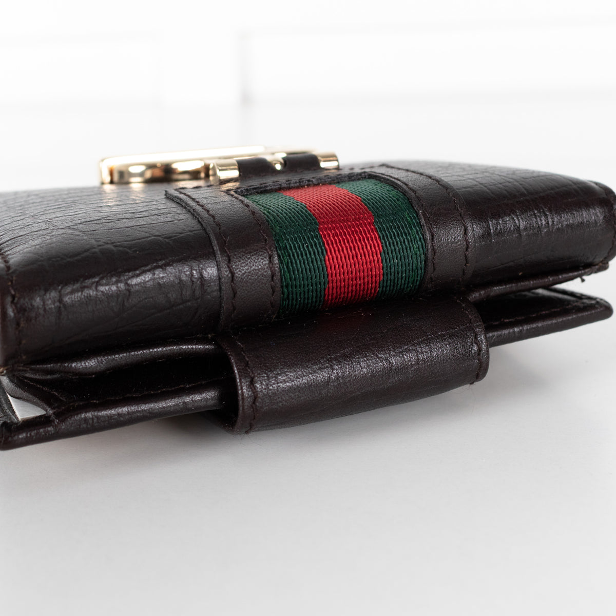 Gucci  Dark Brown Leather GG Canvas Tri-Fold Wallet