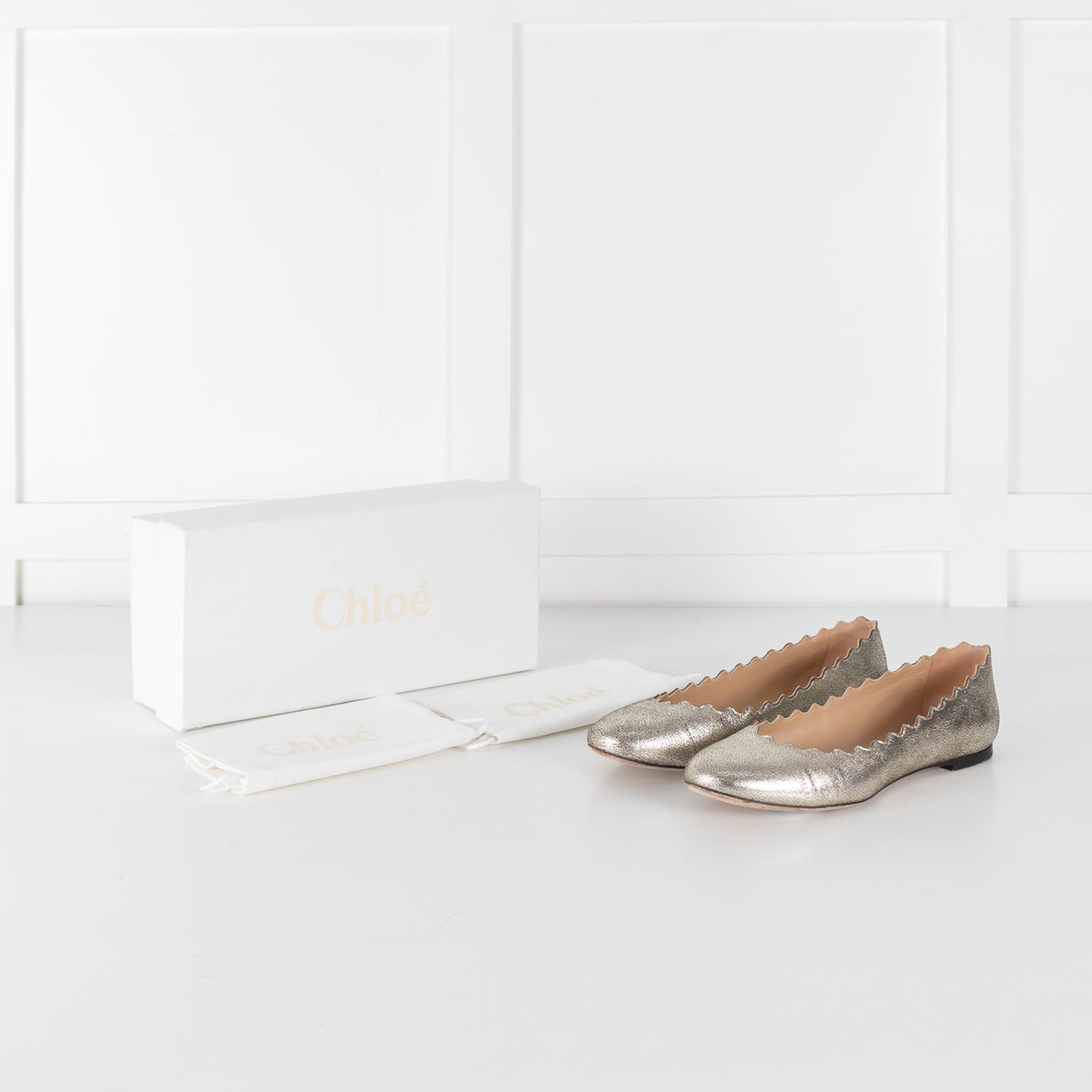 Chloe Distressed Gold Leather Ballerines