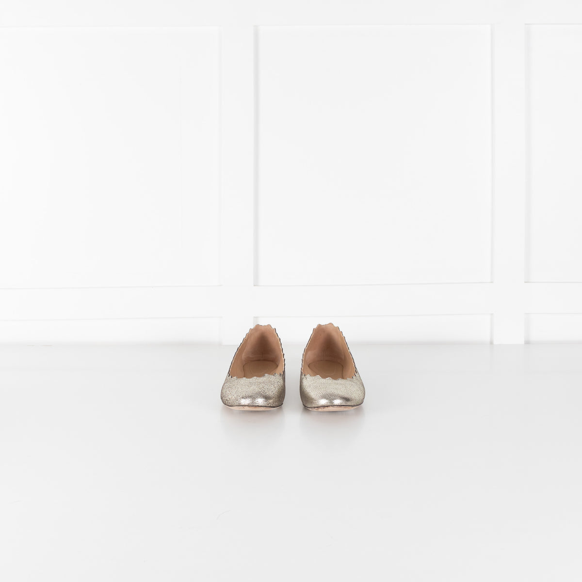 Chloe Distressed Gold Leather Ballerines