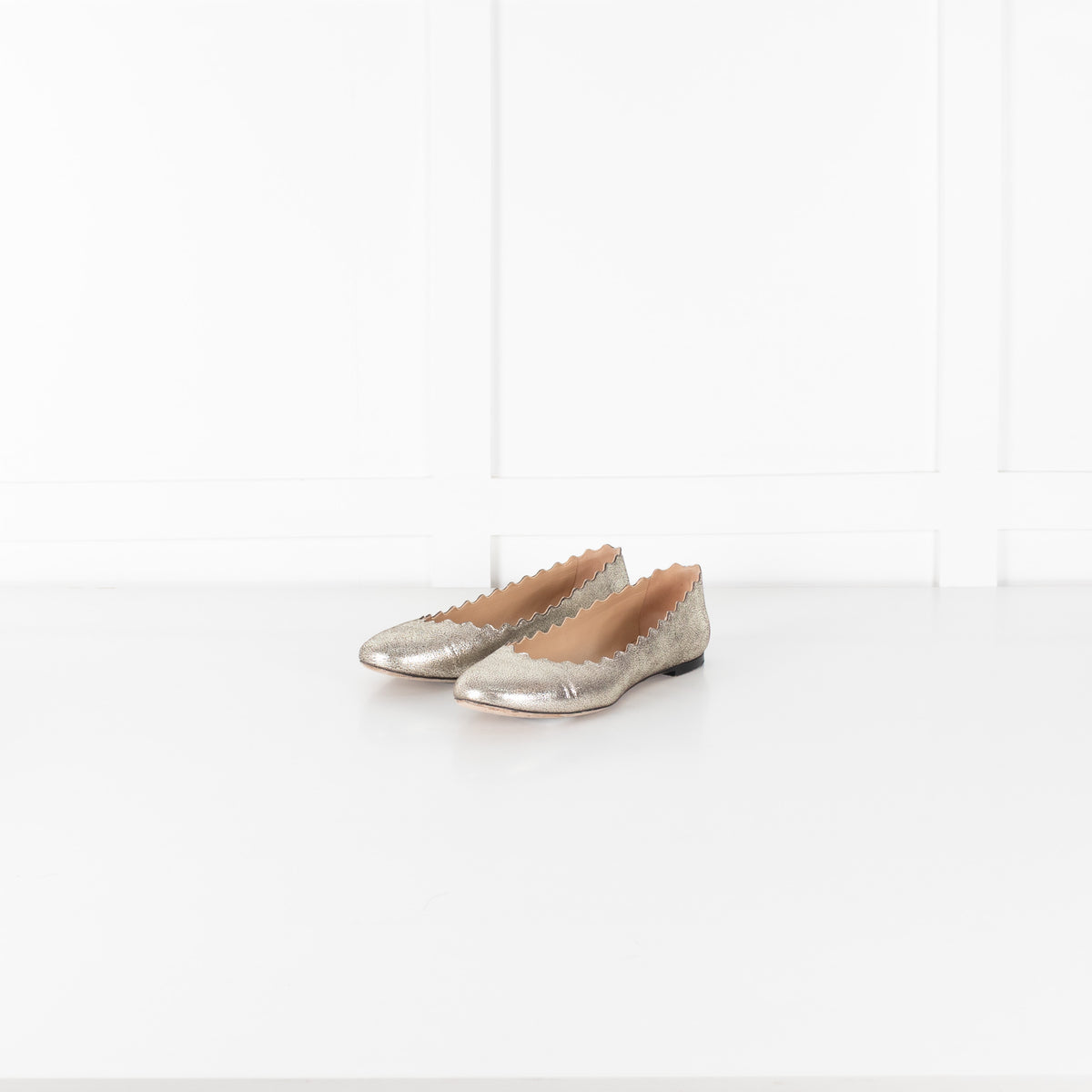 Chloe Distressed Gold Leather Ballerines