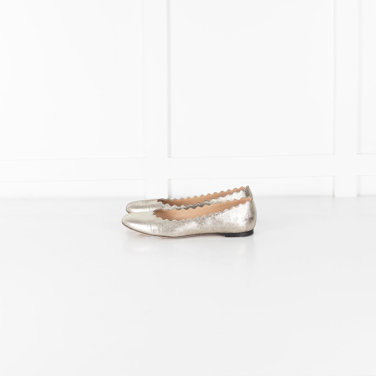 Chloe Distressed Gold Leather Ballerines