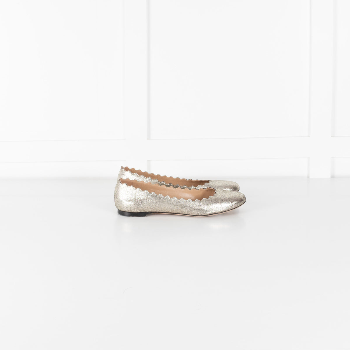 Chloe Distressed Gold Leather Ballerines