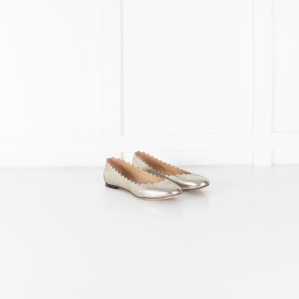 Chloe Distressed Gold Leather Ballerines