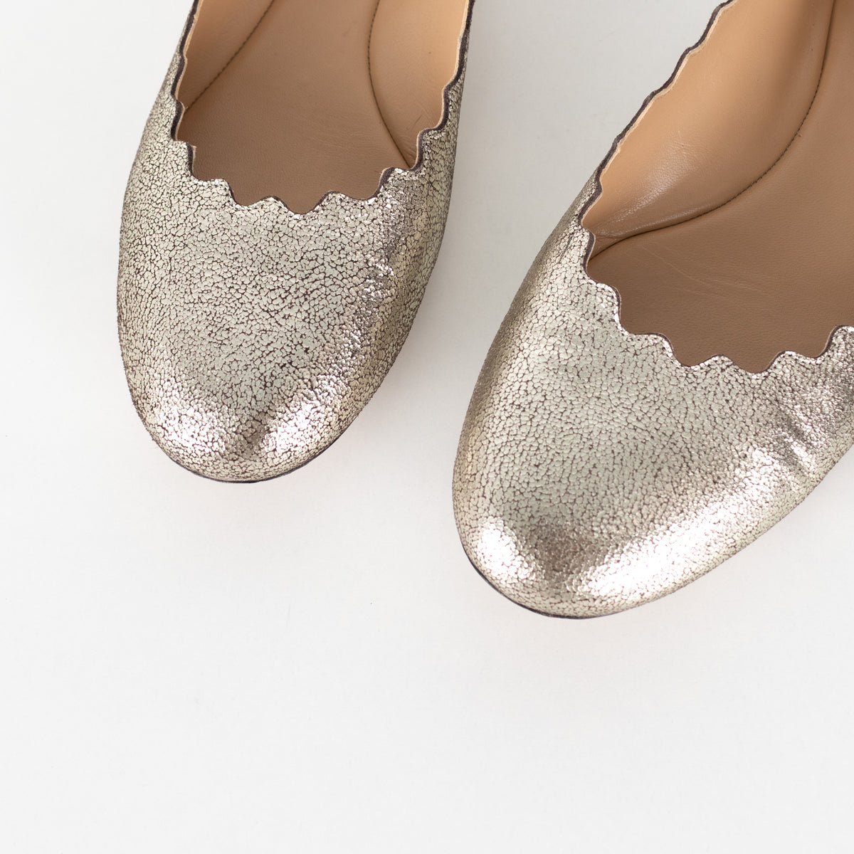 Chloe Distressed Gold Leather Ballerines